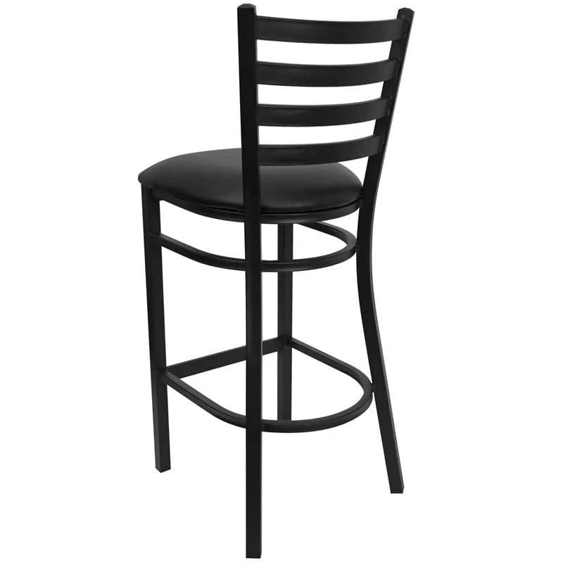 HERCULES Series Black Ladder Back Metal Restaurant Barstool - Black Vinyl Seat [XU-DG697BLAD-BAR-BLKV-GG] Pie's Variety Store