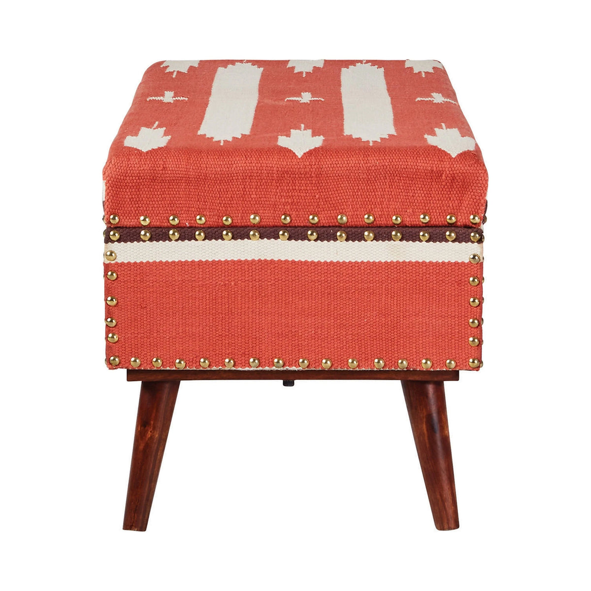 Upholstered Storage Bench Orange And Beige - 918491 Pie's Variety Store