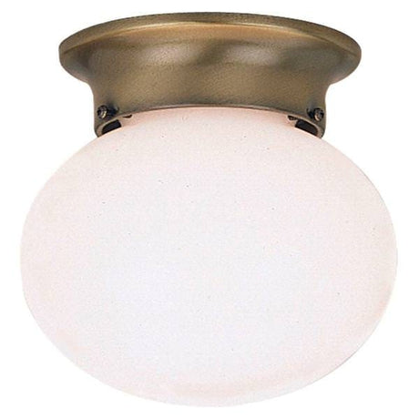 Westinghouse Flush Mount Ceiling Light Fixture 1 Light Antique Brass Finish White Glass Globe