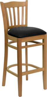 HERCULES Series Vertical Slat Back Natural Wood Restaurant Barstool - Black Vinyl Seat [XU-DGW0008BARVRT-NAT-BLKV-GG] Pie's Variety Store