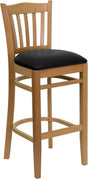 HERCULES Series Vertical Slat Back Natural Wood Restaurant Barstool - Black Vinyl Seat [XU-DGW0008BARVRT-NAT-BLKV-GG] Pie's Variety Store