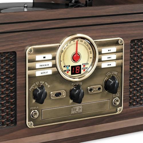 Innovative Technology VTA-200B MH Victrola Nostalgic Classic Wood 6-in-1 Bluetooth Turntable Entertainment Center