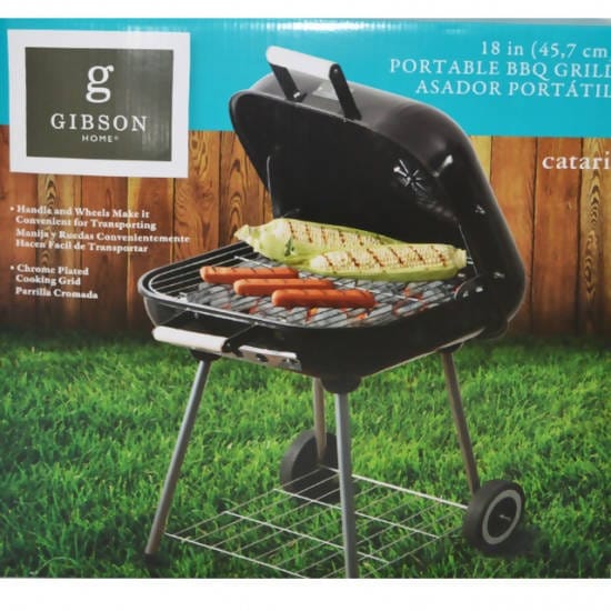 GIBSON CATARI PORTABLE BBQ GRILL 18" BLACK WITH HANDLE Bulk Buy - 2 Pcs Per Case - Mega Bulk Buys