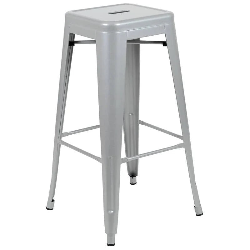 30" High Metal Indoor Bar Stool in Silver - Stackable Set of 4 [4-ET-31320-30-SV-R-GG] Fl Furniture