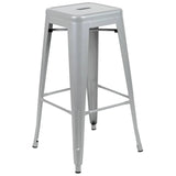30" High Metal Indoor Bar Stool in Silver - Stackable Set of 4 [4-ET-31320-30-SV-R-GG] Fl Furniture