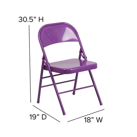 2 Pk. HERCULES COLORBURST Series Impulsive Purple Triple Braced & Double Hinged Metal Folding Chair [2-HF3-PUR-GG] Fl Furniture