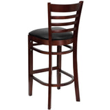 HERCULES Series Ladder Back Mahogany Wood Restaurant Barstool - Black Vinyl Seat [XU-DGW0005BARLAD-MAH-BLKV-GG] Pie's Variety Store