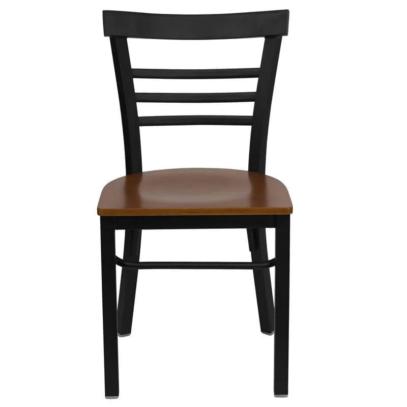 HERCULES Series Black Three-Slat Ladder Back Metal Restaurant Chair - Cherry Wood Seat [XU-DG6Q6B1LAD-CHYW-GG] Pie's Variety Store