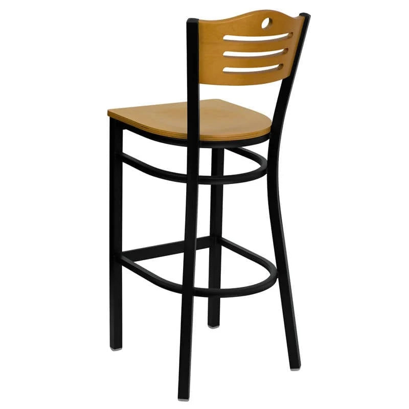 HERCULES Series Black Slat Back Metal Restaurant Barstool - Natural Wood Back & Seat [XU-DG-6H3B-SLAT-BAR-NATW-GG] Pie's Variety Store
