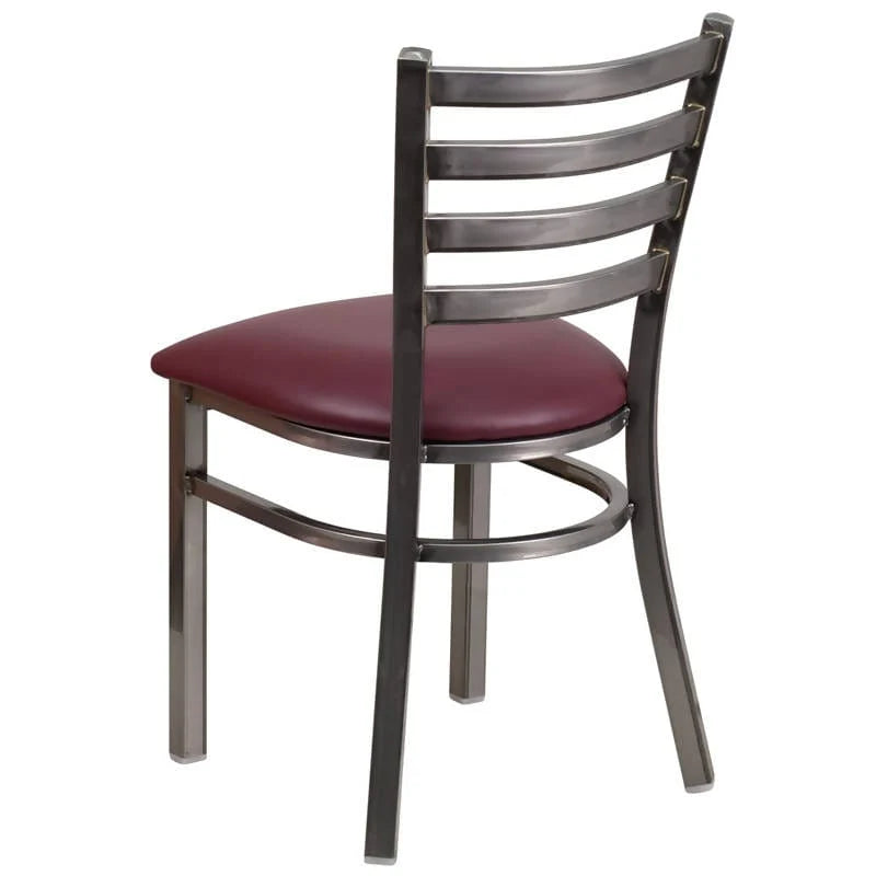 HERCULES Series Clear Coated Ladder Back Metal Restaurant Chair - Black Vinyl Seat [XU-DG694BLAD-CLR-BLKV-GG] Pie's Variety Store
