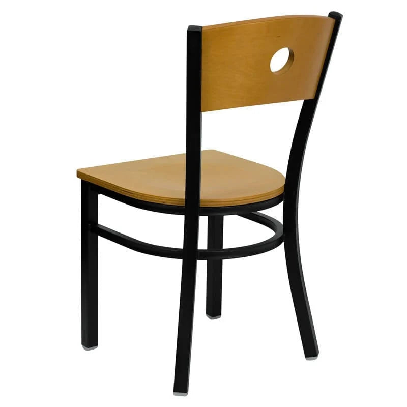 HERCULES Series Black Circle Back Metal Restaurant Chair - Natural Wood Back & Seat [XU-DG-6F2B-CIR-NATW-GG] Pie's Variety Store