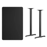 30'' x 48'' Rectangular Black Laminate Table Top with 5'' x 22'' Bar Height Table Bases [XU-BLKTB-3048-T0522B-GG] Pie's Variety Store