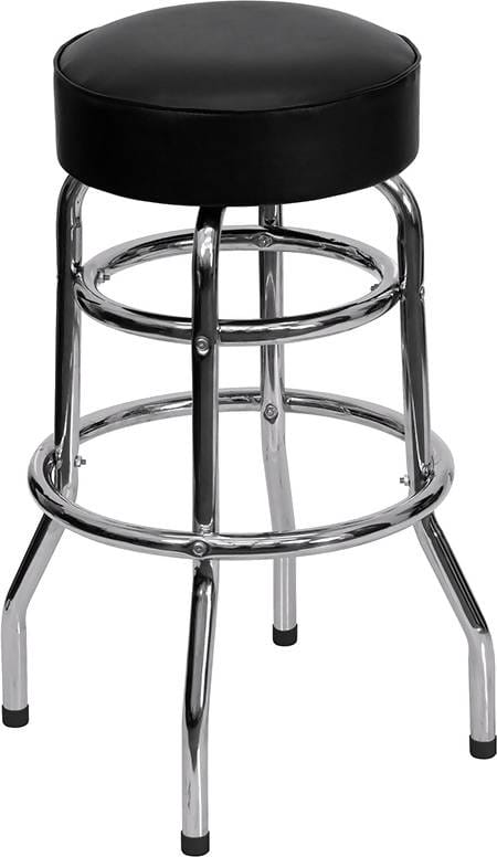 Double Ring Chrome Barstool with Black Seat [XU-D-100-GG] Pie's Variety Store