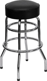 Double Ring Chrome Barstool with Black Seat [XU-D-100-GG] Pie's Variety Store