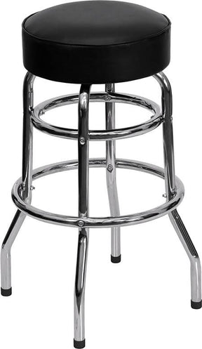 Double Ring Chrome Barstool with Black Seat [XU-D-100-GG] Pie's Variety Store