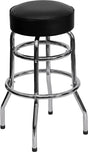Double Ring Chrome Barstool with Black Seat [XU-D-100-GG] Pie's Variety Store