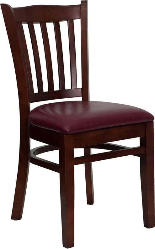 HERCULES Series Vertical Slat Back Mahogany Wood Restaurant Chair - Black Vinyl Seat [XU-DGW0008VRT-MAH-BLKV-GG] Pie's Variety Store