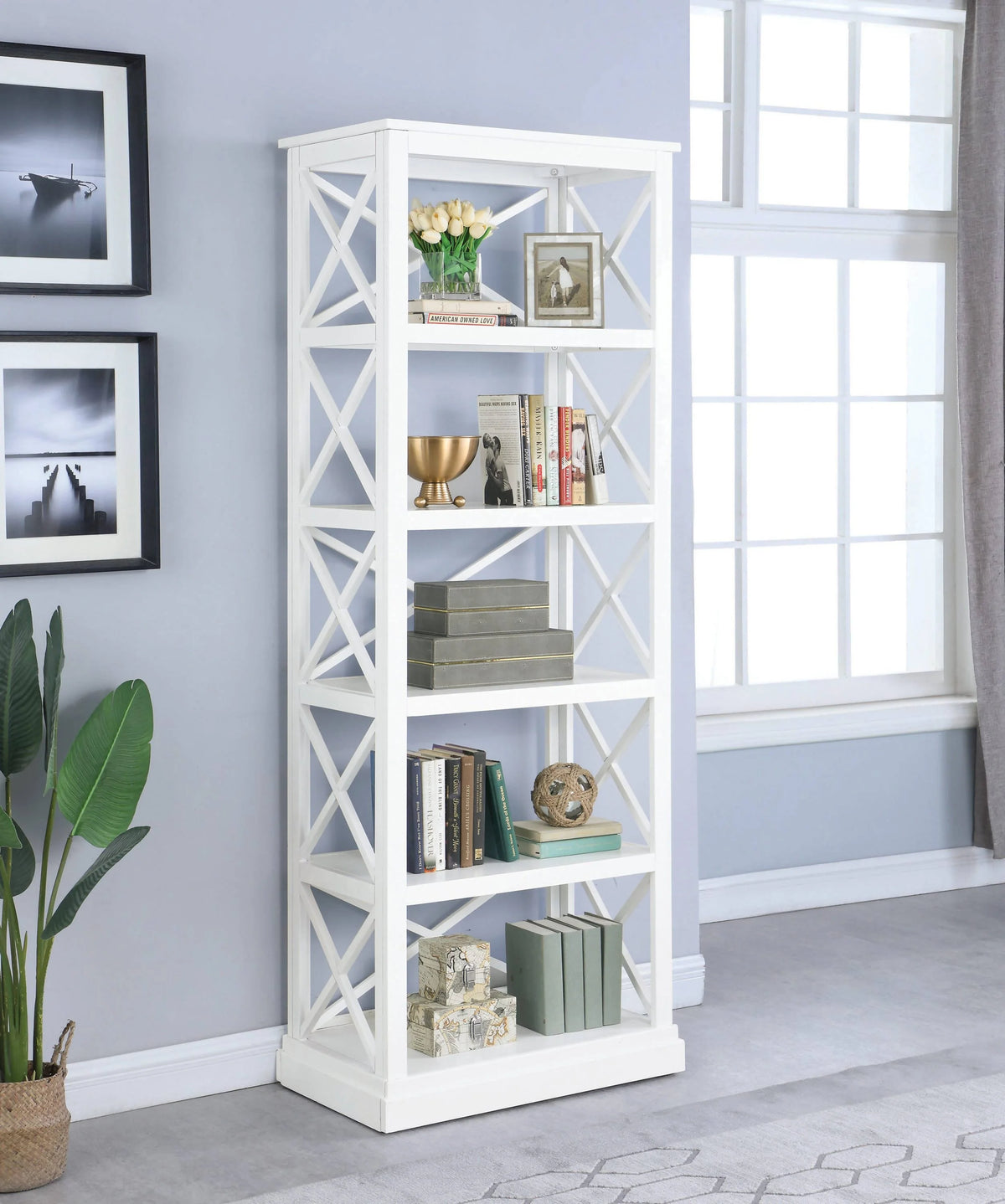 Johansson 5-Shelf Bookcase Antique White - 801383 coastmega