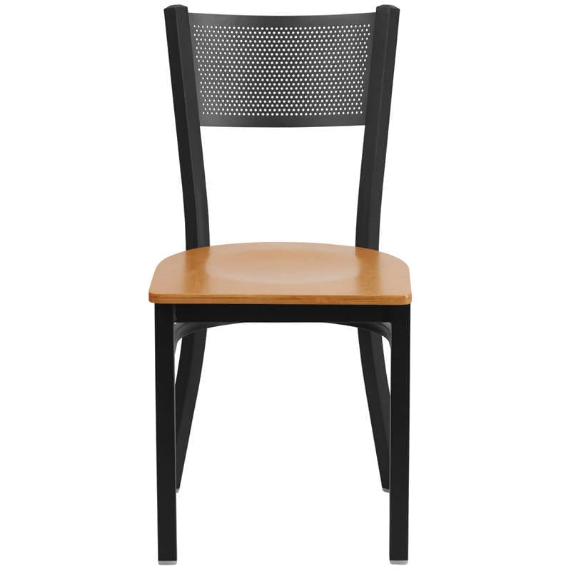 HERCULES Series Black Grid Back Metal Restaurant Chair - Cherry Wood Seat [XU-DG-60115-GRD-CHYW-GG] Pie's Variety Store