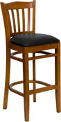 HERCULES Series Vertical Slat Back Cherry Wood Restaurant Barstool - Black Vinyl Seat [XU-DGW0008BARVRT-CHY-BLKV-GG] Pie's Variety Store
