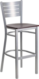 HERCULES Series Silver Slat Back Metal Restaurant Barstool - Cherry Wood Seat [XU-DG-60402-BAR-CHYW-GG] Pie's Variety Store