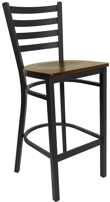 HERCULES Series Black Ladder Back Metal Restaurant Barstool - Cherry Wood Seat [XU-DG697BLAD-BAR-CHYW-GG] Pie's Variety Store