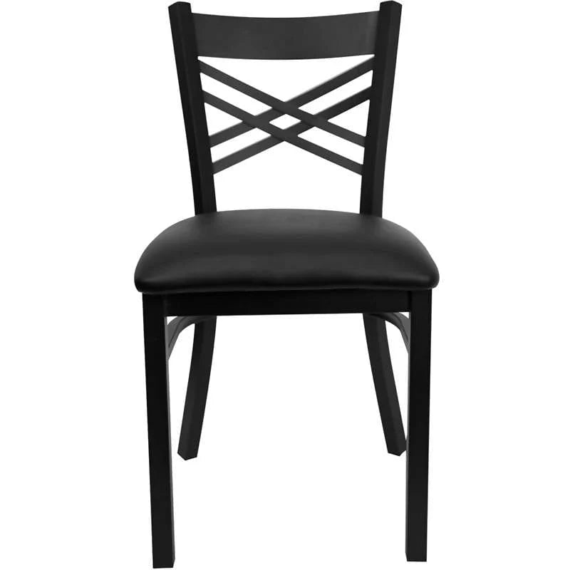HERCULES Series Black ''X'' Back Metal Restaurant Chair - Black Vinyl Seat [XU-6FOBXBK-BLKV-GG] Pie's Variety Store