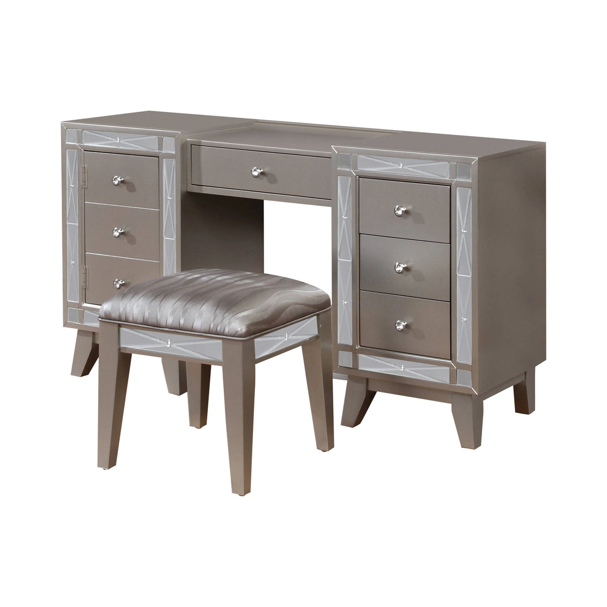 Leighton Vanity Desk And Stool Metallic Mercury Collection: Add Modern Glamour With This Vanity Desk And Stool Set