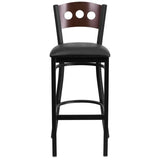 HERCULES Series Black 3 Circle Back Metal Restaurant Barstool - Walnut Wood Back
