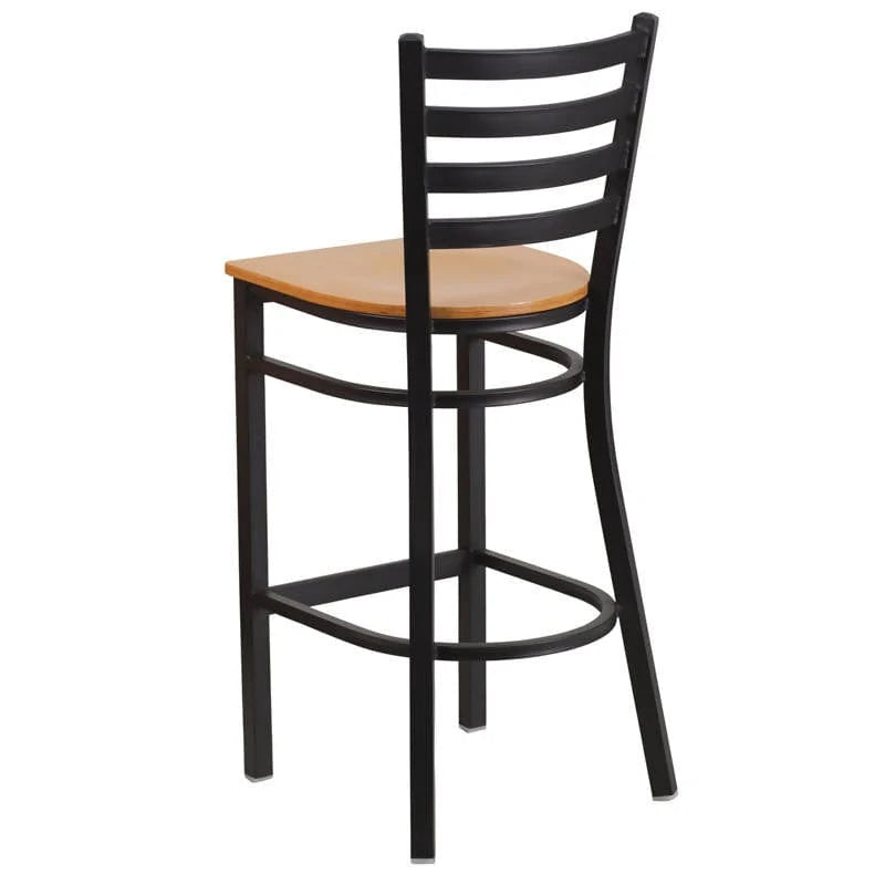 HERCULES Series Black Ladder Back Metal Restaurant Barstool - Cherry Wood Seat [XU-DG697BLAD-BAR-CHYW-GG] Pie's Variety Store