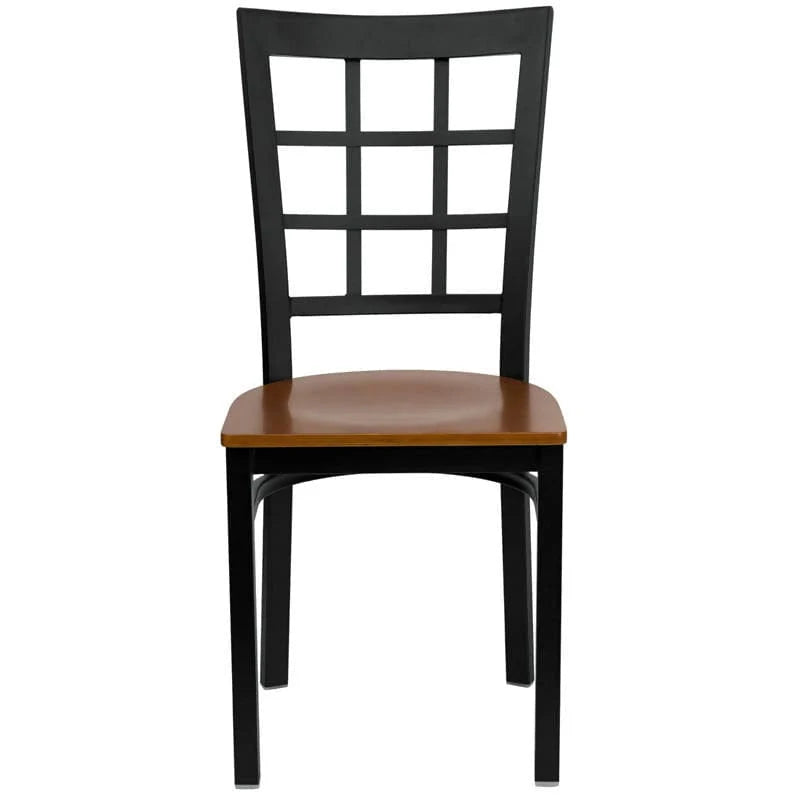 HERCULES Series Black Window Back Metal Restaurant Chair - Cherry Wood Seat [XU-DG6Q3BWIN-CHYW-GG] Pie's Variety Store