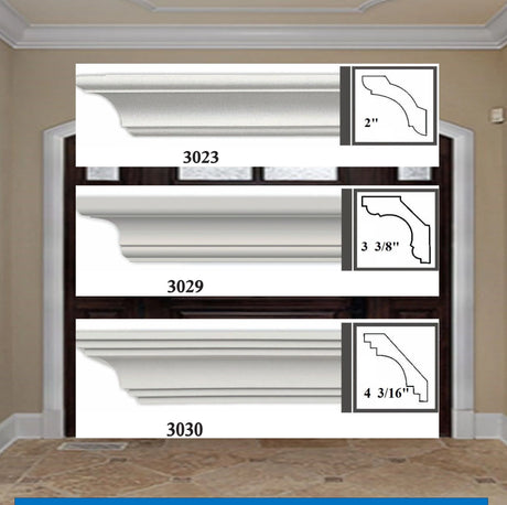 MOULDING Plain Crown Moulding Polyurethane- 8FT LENGTH in 12 Designs MARMEGA