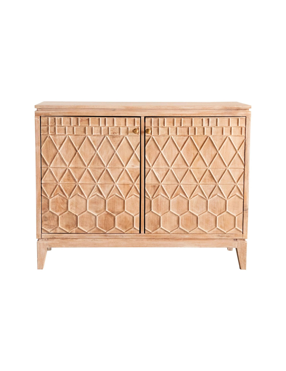 2-Door Geometric Accent Cabinet White Distressed - 953408 Pie's Variety Store