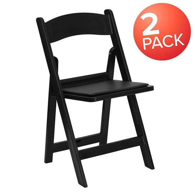HERCULES Series Folding Chairs with Padded Seats | Set of 2 Black Resin Folding Chair with Vinyl Padded Seat [2-LE-L-1-BLACK-GG] Pie's Variety Store
