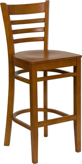 HERCULES Series Ladder Back Cherry Wood Restaurant Barstool [XU-DGW0005BARLAD-CHY-GG] Pie's Variety Store