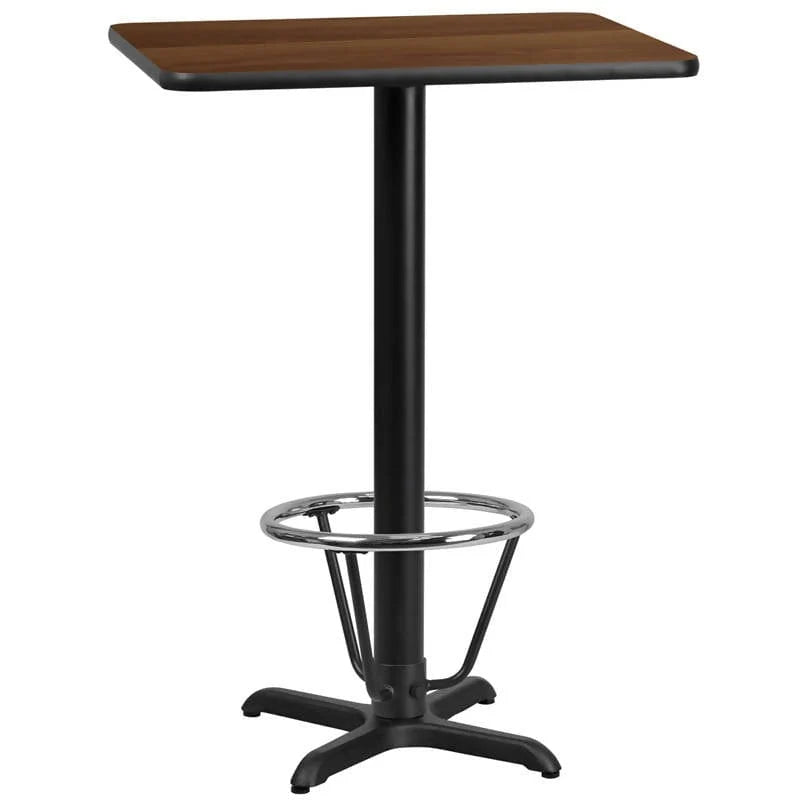 24'' x 30'' Rectangular Black Laminate Table Top with 22'' x 22'' Bar Height Table Base and Foot Ring [XU-BLKTB-2430-T2222B-3CFR-GG] Fl Furniture