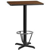 24'' x 30'' Rectangular Black Laminate Table Top with 22'' x 22'' Bar Height Table Base and Foot Ring [XU-BLKTB-2430-T2222B-3CFR-GG] Fl Furniture
