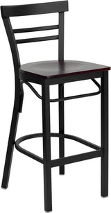 HERCULES Series Black Two-Slat Ladder Back Metal Restaurant Barstool - Cherry Wood Seat [XU-DG6R9BLAD-BAR-CHYW-GG] Pie's Variety Store