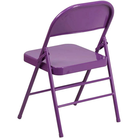 2 Pk. HERCULES COLORBURST Series Impulsive Purple Triple Braced & Double Hinged Metal Folding Chair [2-HF3-PUR-GG] Fl Furniture