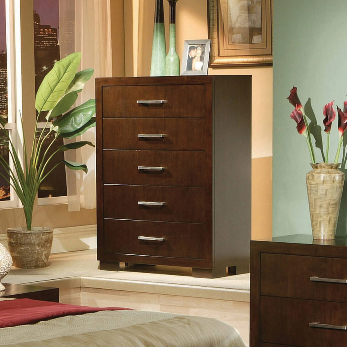 Jessica 5-Drawer Chest Cappuccino - 200715 Pie's Variety Store