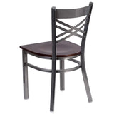 HERCULES Series Clear Coated ''X'' Back Metal Restaurant Chair - Cherry Wood Seat [XU-6FOB-CLR-CHYW-GG] Pie's Variety Store