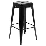30" High Metal Indoor Bar Stool in Black - Stackable Set of 4 [4-ET-31320-30-BK-R-GG] Fl Furniture