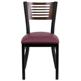 HERCULES Series Black Slat Back Metal Restaurant Chair - Walnut Wood Back