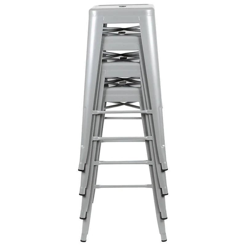 30" High Metal Indoor Bar Stool in Silver - Stackable Set of 4 [4-ET-31320-30-SV-R-GG] Fl Furniture