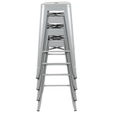 30" High Metal Indoor Bar Stool in Silver - Stackable Set of 4 [4-ET-31320-30-SV-R-GG] Fl Furniture