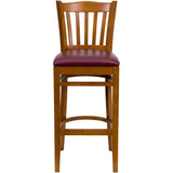 HERCULES Series Vertical Slat Back Cherry Wood Restaurant Barstool - Black Vinyl Seat [XU-DGW0008BARVRT-CHY-BLKV-GG] Pie's Variety Store