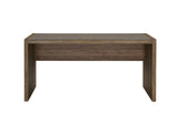 Luetta 59-Inch Rectangular Writing Desk Aged Walnut simplistic rectangular tabletop is crated with tempered glass- 805622 Pie's Variety Store