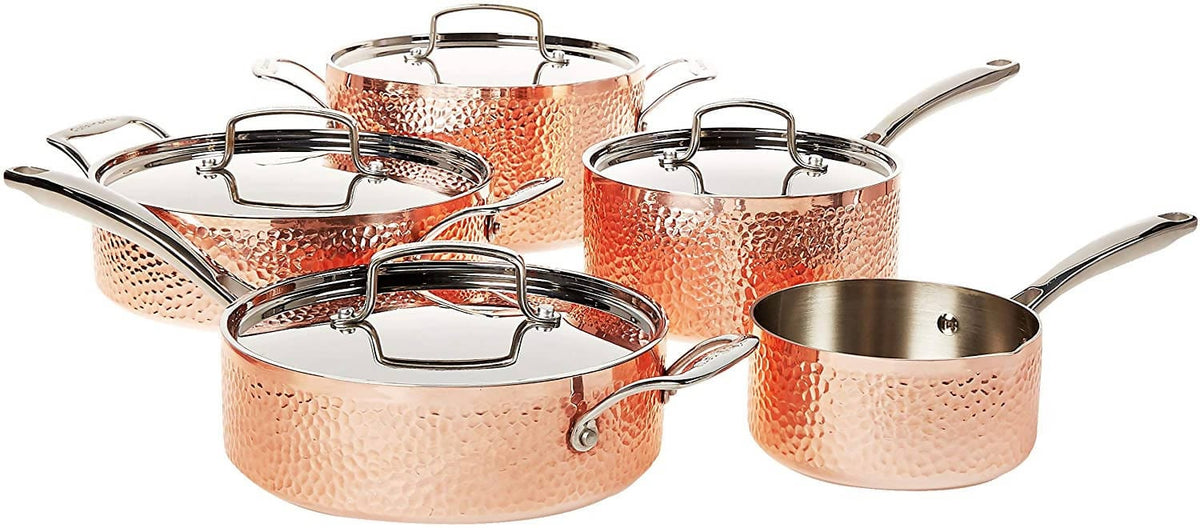 Cuisinart ﻿Hammered Collection Copper Tri-Ply Stainless 9 Piece Cookware Set - CU-HCTP-9 Elegant AccScents