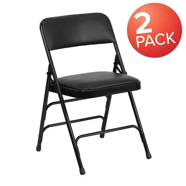 HERCULES Series Metal Folding Chairs with Padded Seats | Set of 2 Black Metal Folding Chairs [2-HA-MC309AV-BK-GG] Pie's Variety Store