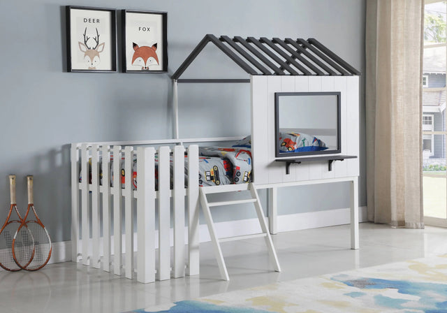 Timber House-Designed Twin Loft Bed White And Gunmetal - 409464T A-Z Store Nadia